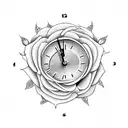 clock and rose tattoo design idea