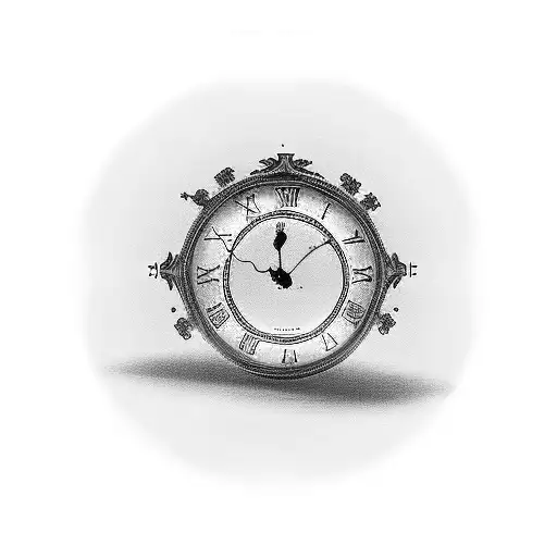 a chest tatto with a old time clock with Roman numerals. the clock face has a large crack in it the time is 12:15 tattoo design idea