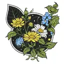 marigold, garden cosmos, aster and morning glory tattoo design idea