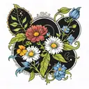 marigold, garden cosmos, aster and morning glory tattoo design idea
