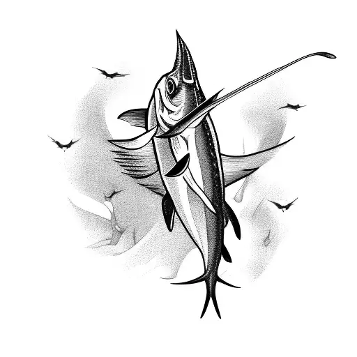 A majestic marlin leaping out of the water tattoo design idea
