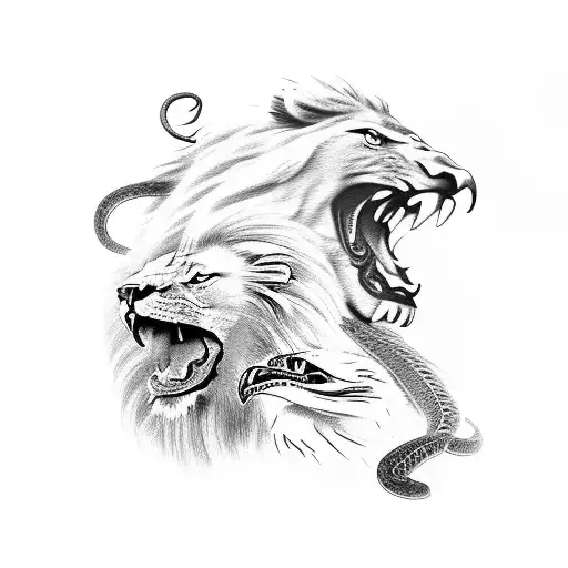 lion and eagle fighting a snake tattoo design idea