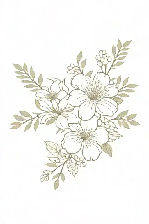 dainty June, August, September, December birth flower bouquet with simple cross tattoo design idea