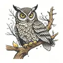 owl on branch at night  with orion constellation behind tattoo design idea