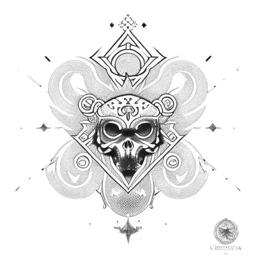 corona con adornos de paloma, cruz y el signo de alfa y omega tattoo design idea