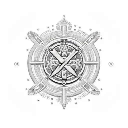 corona con adornos de paloma, cruz y el signo de alfa y omega tattoo design idea