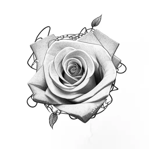 A rose tangled in barbed wire with a book as the centerpiece tattoo design idea