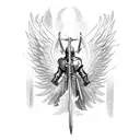 knight with angel wings holding a flaming sword tattoo design idea