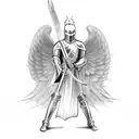 knight with angel wings holding a flaming sword tattoo design idea