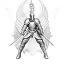 knight with angel wings holding a flaming sword tattoo design idea