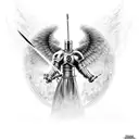 knight with angel wings holding a flaming sword tattoo design idea