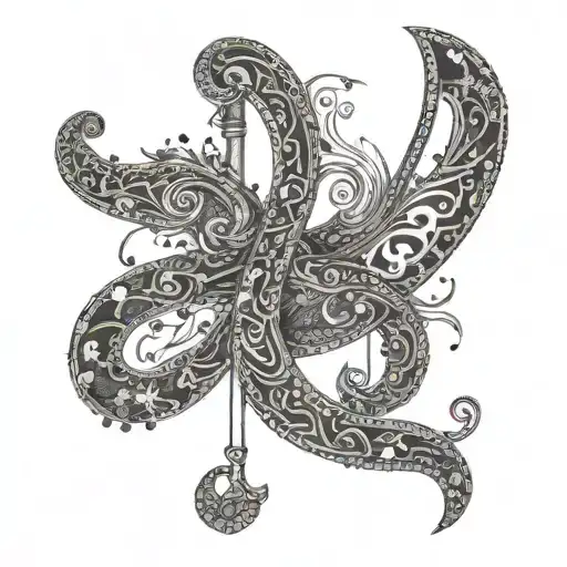 Gemini symbol, bass clef intertwined tattoo design idea