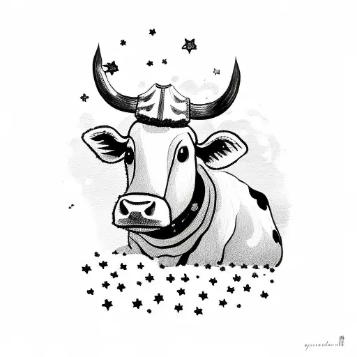 cute cow with stars tattoo design idea