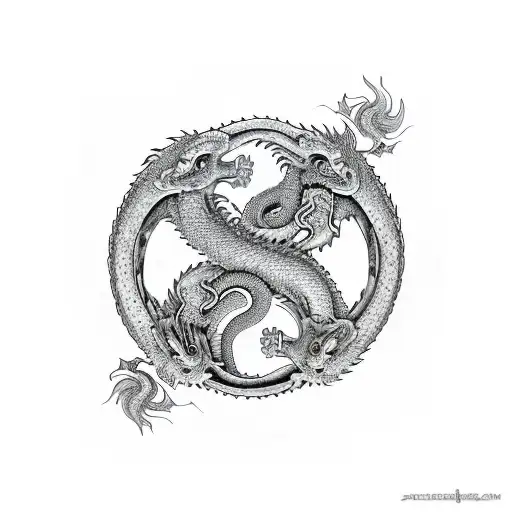 The dragon eats its tail like an ouroboros inside yin yang tattoo design idea