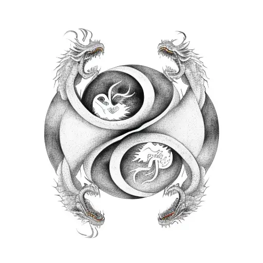 Two dragons as ouroboros in the form of yin-yang tattoo design idea