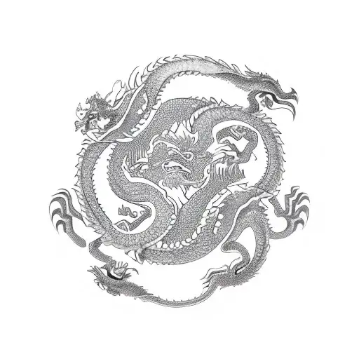 The dragon eats its tail like an ouroboros, inside the ring is a yin-yang image tattoo design idea