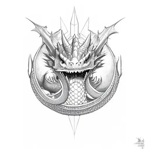 A dragon like an Ouroboros eats its tail tattoo design idea