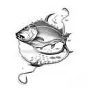 catfish with hook in mouth tattoo design idea