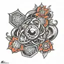 atom with c and a in the core tattoo design idea