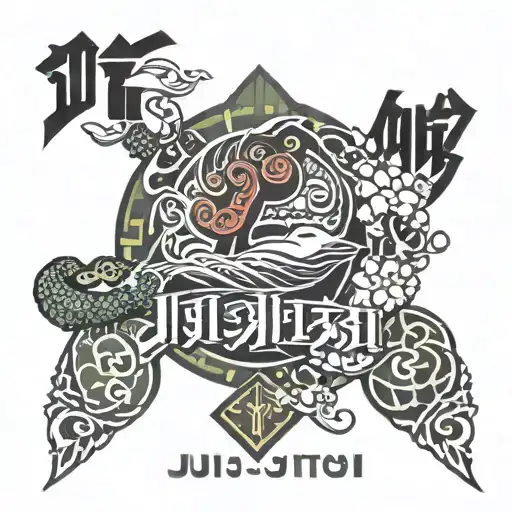 jiu jitsu japanese font surrounded tattoo design idea