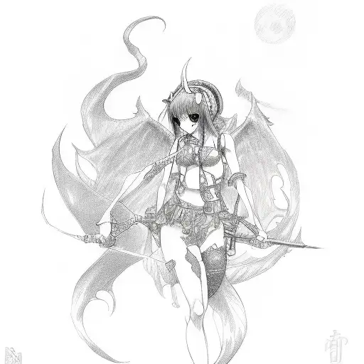 A sketch-style tattoo of succubus anime tattoo design idea