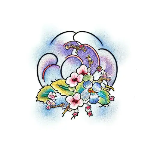 Cherry Blossom wave decoration  tattoo design idea