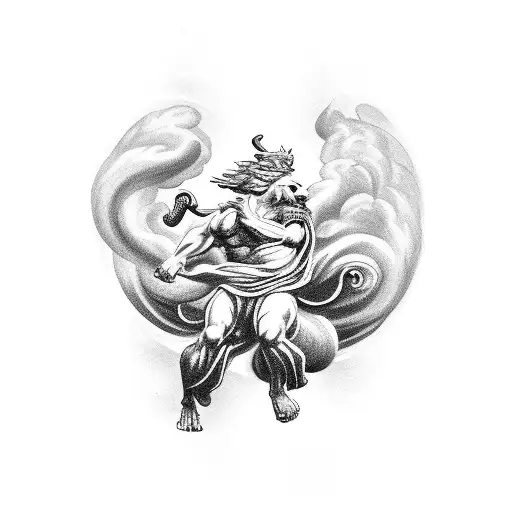 full sleeve with Zeus in clouds, Hercules fighting Cerberus and medusa below on arm tattoo design idea