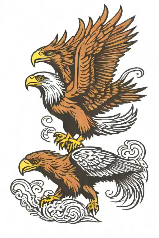 eagle hunting wolf howling tattoo design idea