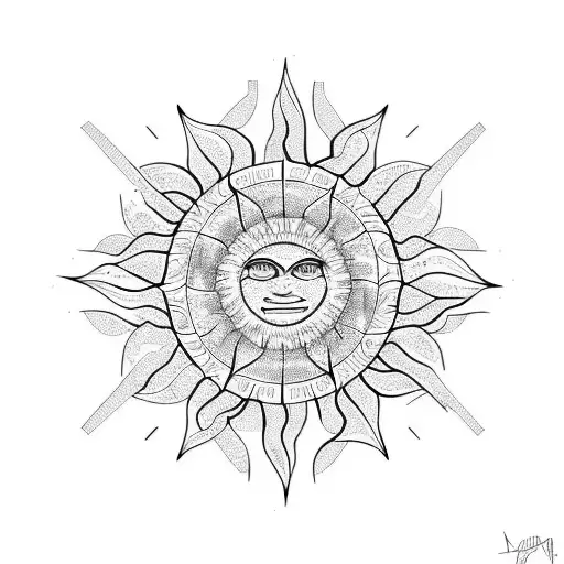 twisted sun lineart stylized tattoo design idea