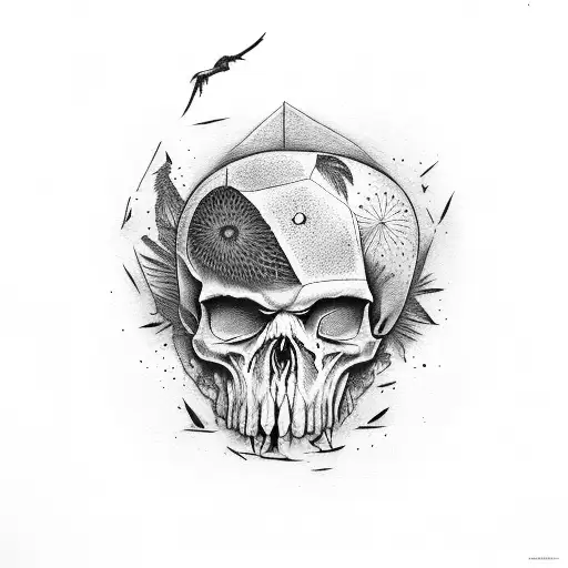 broken skull with crows tattoo design idea