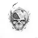 broken skull with crows tattoo design idea
