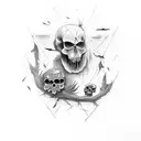 broken skull with crows tattoo design idea