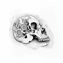 broken skull with crows tattoo design idea