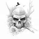 broken skull with crows tattoo design idea