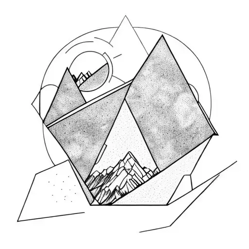 mountains inside a upside-down triangle with 3 moon phase  tattoo design idea