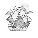 mountains inside a upside-down triangle with 3 moon phase  tattoo design idea
