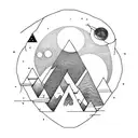 mountain, 3 moon phase of life, triangle, birds, forest, life tattoo design idea