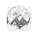 mountain, 3 moon phase of life, triangle, birds, forest, life tattoo design idea