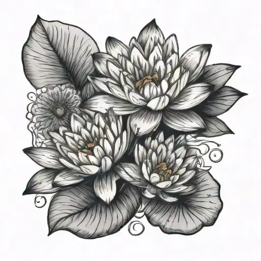 water lily and daisy flowers tattoo design idea