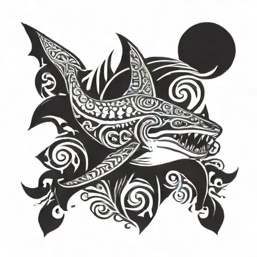 tattoo of shark with traditional tribal looks for all around  half sleeves  tattoo design idea