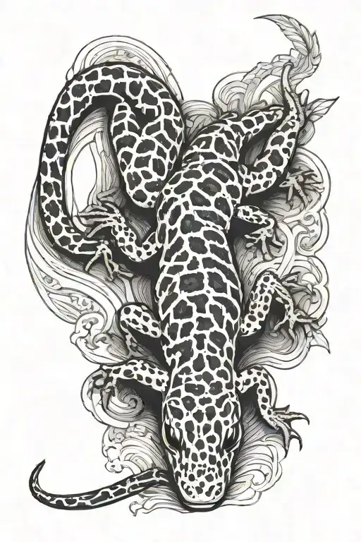 leopard gecko crawling full body tattoo design idea