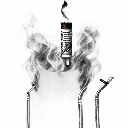 A music sheet with a cigarette burning at the edge, representing the passion for music and smoking tattoo design idea