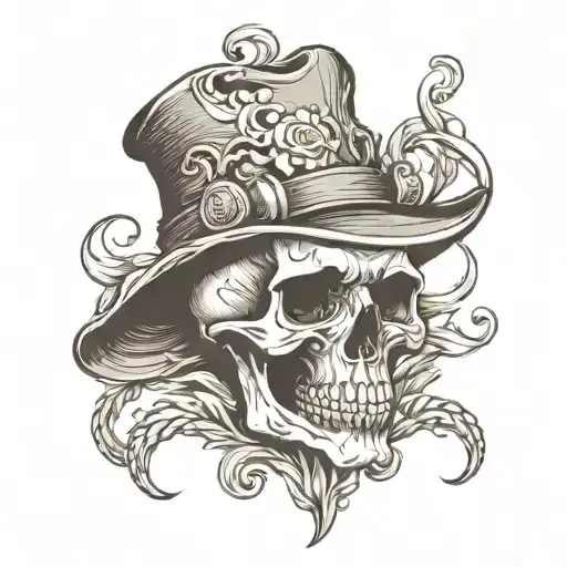 NeoTraditional "Skull With Slouch Hat" Tattoo Idea BlackInk AI