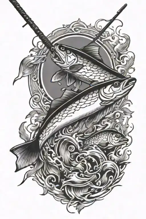Fishing, ice hockey stick tattoo design idea