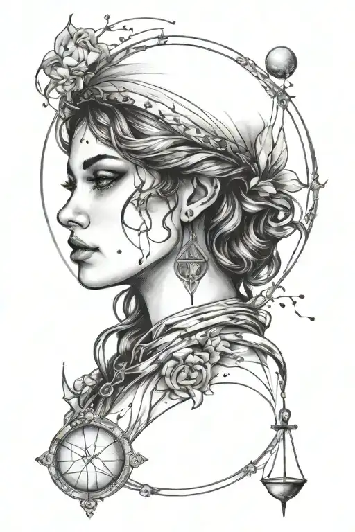 woman face libra constellation celestial themed tattoo tattoo design idea