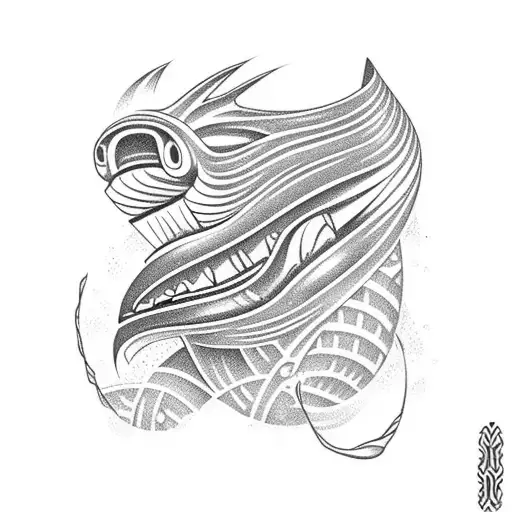 ribbon, shark teeth, tiki, ocean tattoo design idea