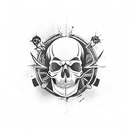 blackout neck tattoo with skull in center tattoo design idea