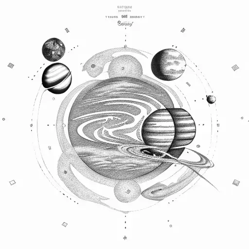 solar system in line tattoo design idea