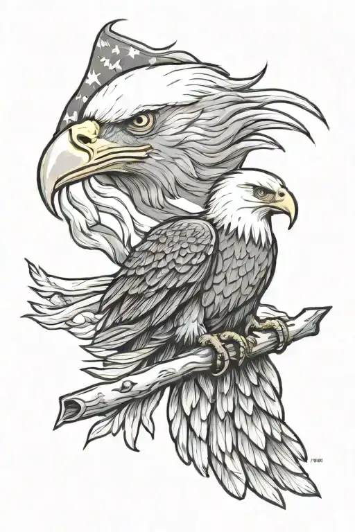 American flag bald eagle and cardinal tattoo design idea
