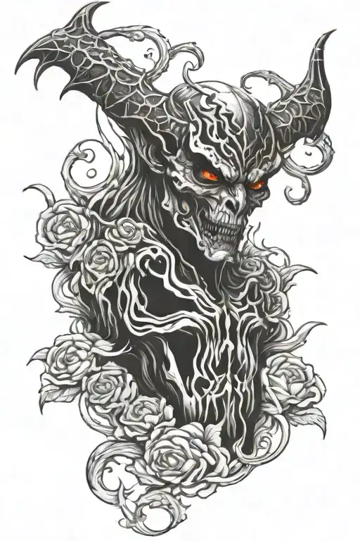 A devil who is an enemy of love and humanity, who only wants revenge, who is not afraid of death, who sees anger and hatred as soon as he sees them. tattoo design idea